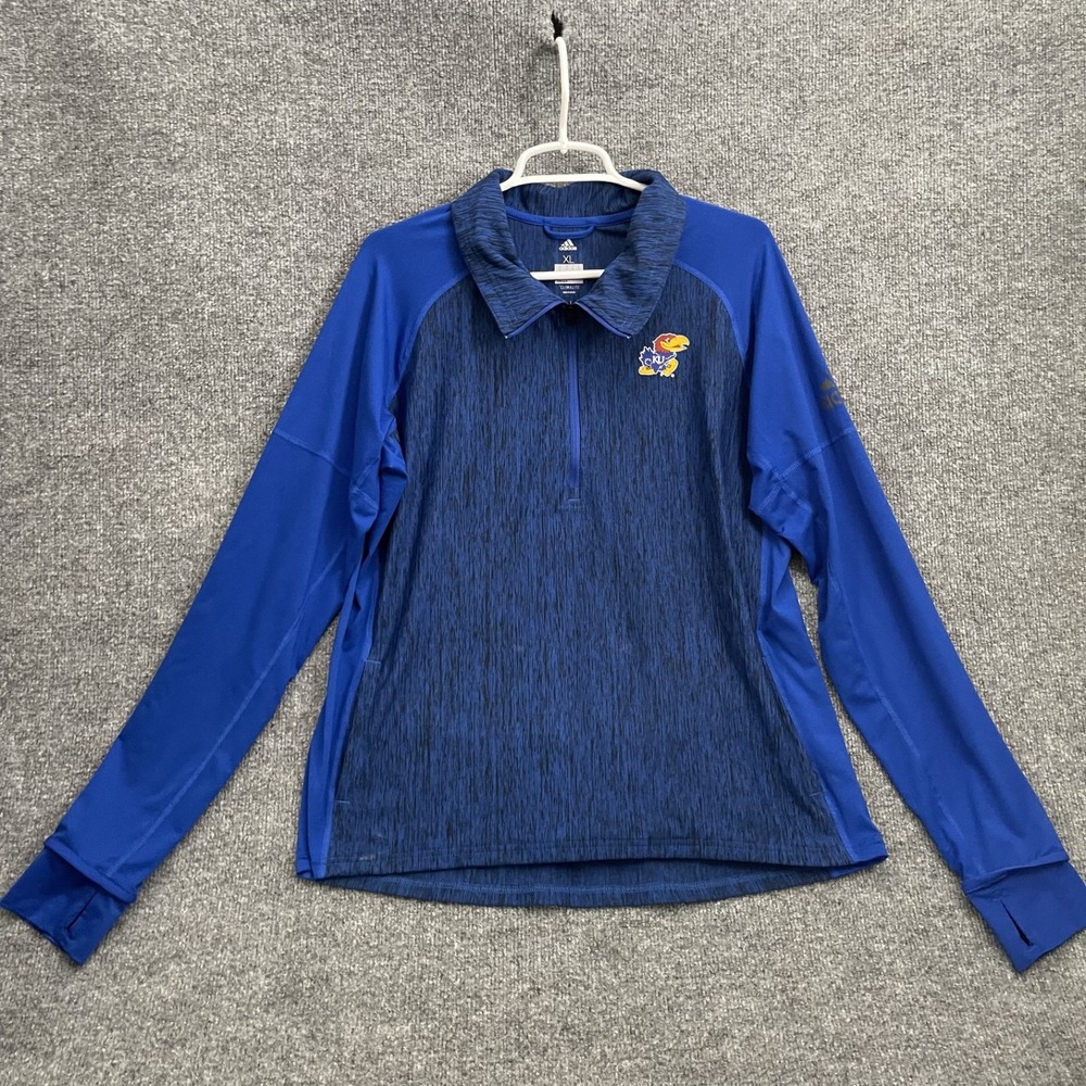 Kansas Jayhawks Adidas Pullover Mens Sz XL 1/4 Zip Sweatshirt Climalite